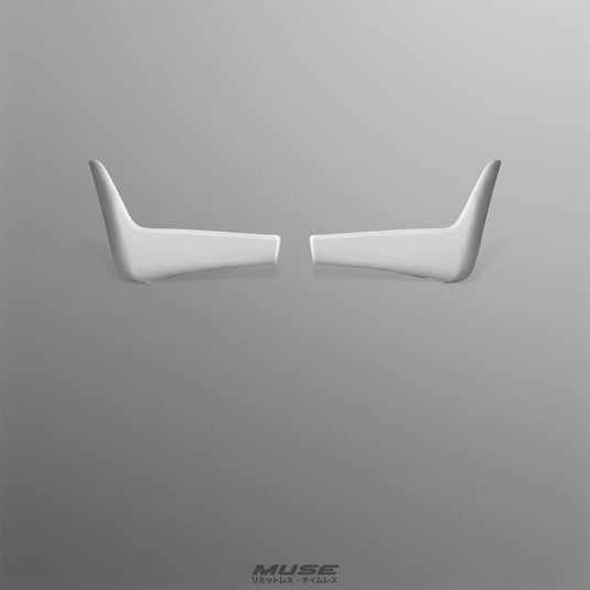 White N1 Type rear mud guards for Nissan Skyline R32 BNR32, studio view of the pair.