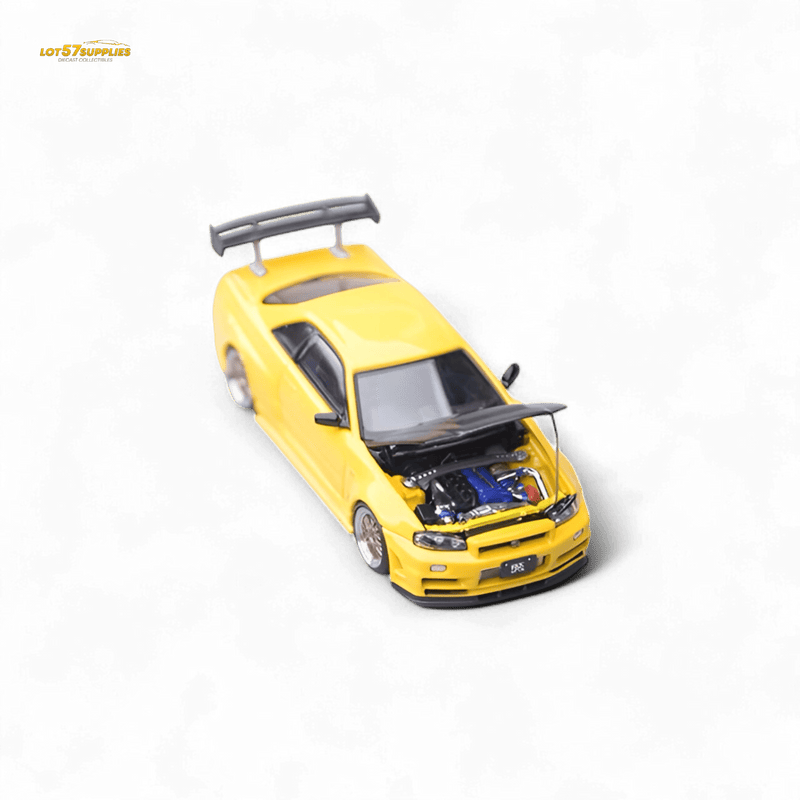 Load image into Gallery viewer, Focal Horizon Nissan Skyline GT-R R34 Z-Tune Carbon-Hood Version Yellow 1:64
