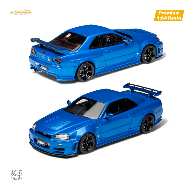 Load image into Gallery viewer, Cars' Lounge Nissan Skyline GT-R R34 Z-TUNE Bayside Blue 1:64
