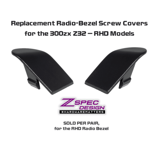 Pair of black ZSPEC radio bezel top screw covers for RHD Nissan 300zx Z32 ('90-96).