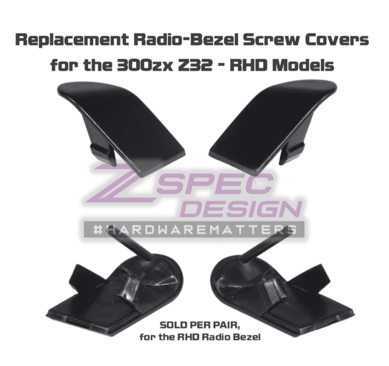 Load image into Gallery viewer, Black ZSPEC radio bezel top screw covers for RHD Nissan 300ZX Z32 (90-96). Pair of new plastic parts.
