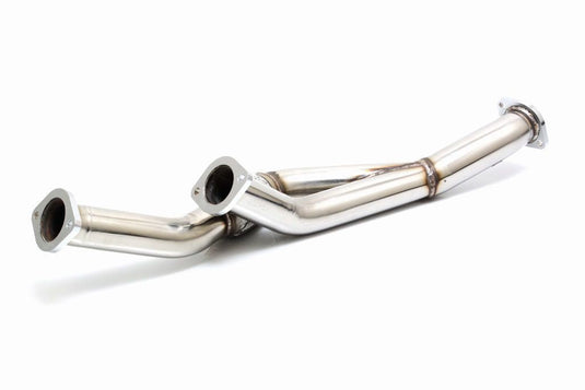 APEXi stainless steel GT front pipe for Nissan Skyline GT-R R32, R33, R34. Polished metal finish, new condition.