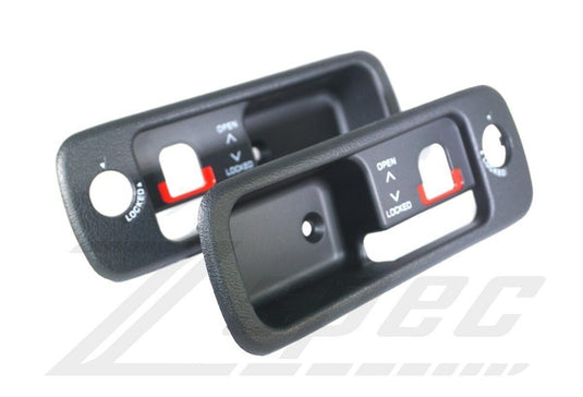 Two new black ZSPEC T-top handle finishers for 1990-1996 Nissan 300ZX (Z32) with locking T-tops.