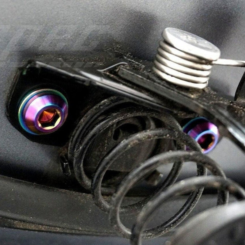 Cargue la imagen en el visor de la galería, ZSPEC titanium fastener kit for Infiniti Q50/Q60 VR30DDTT, featuring iridescent rainbow-colored hardware.
