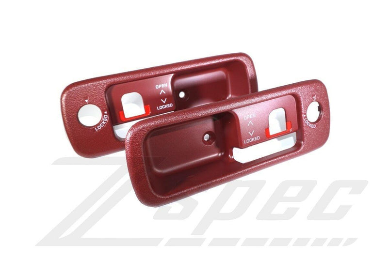 ギャラリービューアに画像をロードする, Red ZSPEC T-top handle finishers for '90-'96 Nissan 300ZX (Z32), new condition with white text markings.
