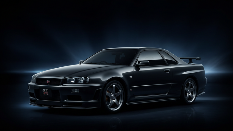 Black sports car on a dark background