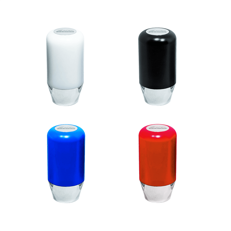 Load image into Gallery viewer, Four ZSPEC Delrin and stainless shift knobs for 350z, 370z, G35, G37, EVO, RX in white, black, blue, and red.
