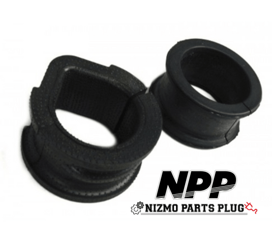 New black OEM rubber rack bushings for Nissan R34 GTT Skyline.