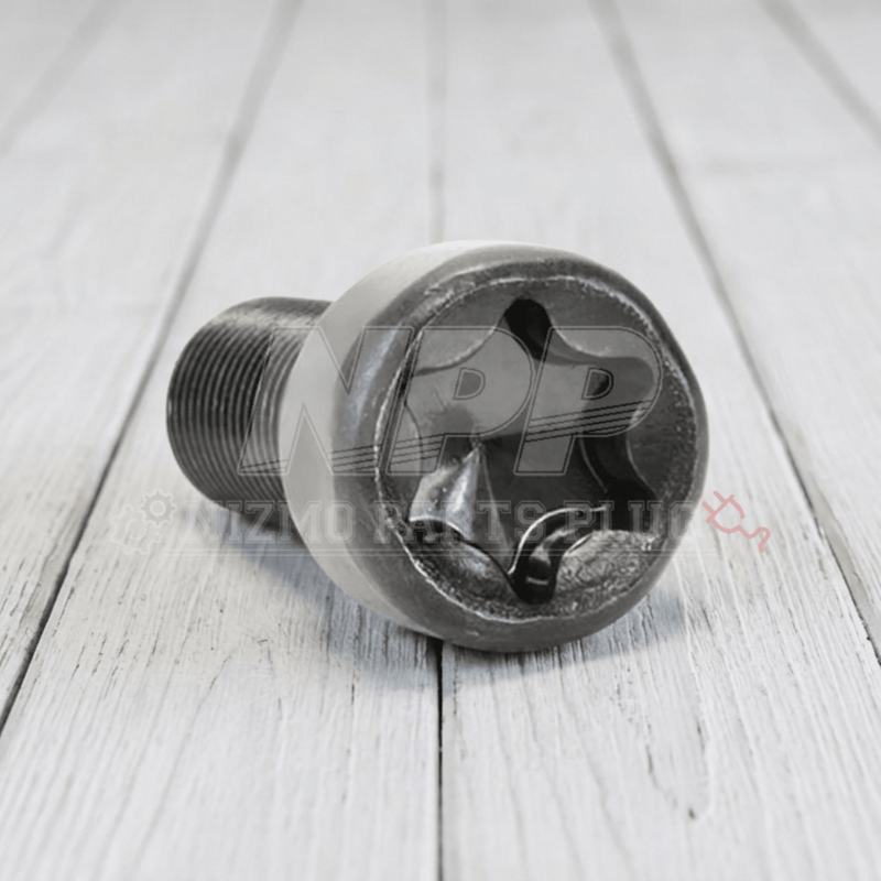 Load image into Gallery viewer, New OEM Nissan flywheel bolt with a star-drive head for VQ/VR engines, shown in dark metallic finish.
