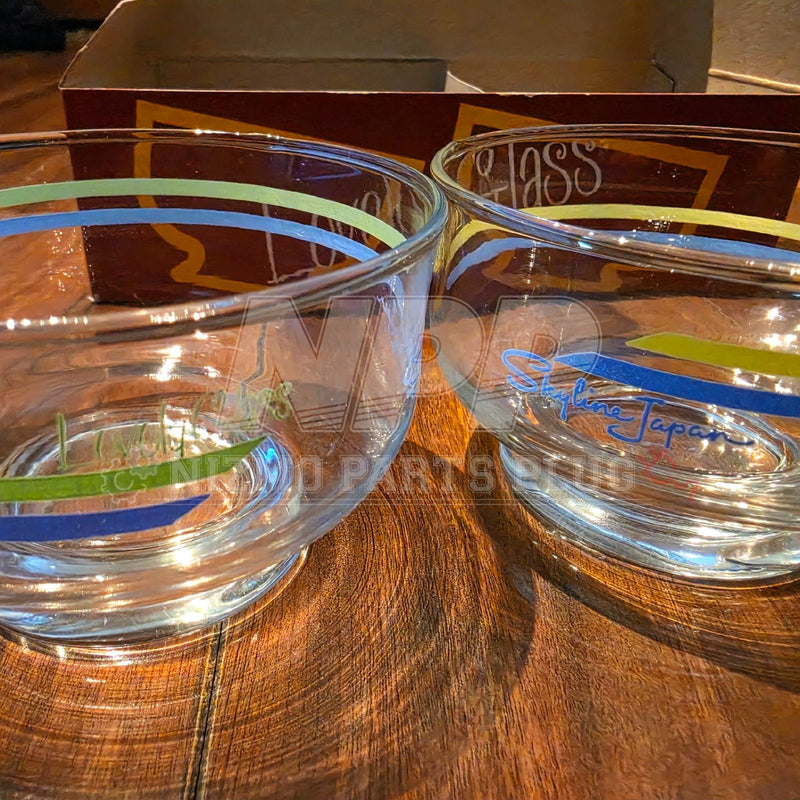 Load image into Gallery viewer, Rare Vintage Nissan Prince "Skyline Japan" Glass Bowl Set (C210 Era Dealership Novelty) - NizmoPartsPlug
