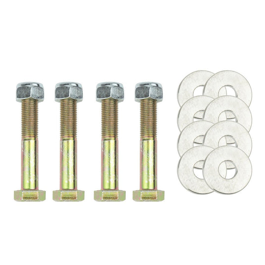ISR eccentric lockout kit for S13 Nissan 240sx. Includes four gold zinc bolts with nuts and eight silver steel washers.