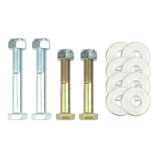 ISR Performance eccentric lockout kit for Nissan 240sx S14, featuring silver and gold-finished bolts and washers.