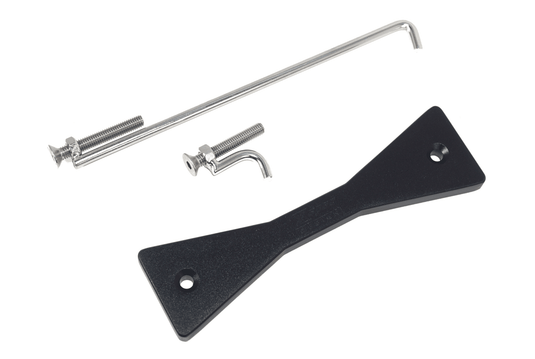 ZSPEC billet black battery hold-down bracket with stainless hardware for Nissan GTR R35 on a white background.