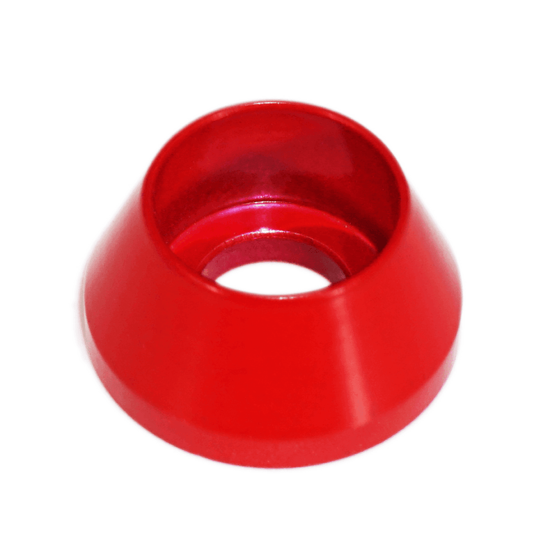 ギャラリービューアに画像をロードする, Bright red anodized finish washer for Z32 300ZX ZSPEC hardware, shown in a clean, new condition.
