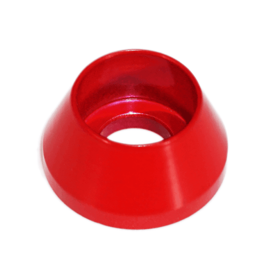 Red billet aluminum washer for ZSPEC Nissan Z32 and Skyline GT-R crank angle sensor bolts.
