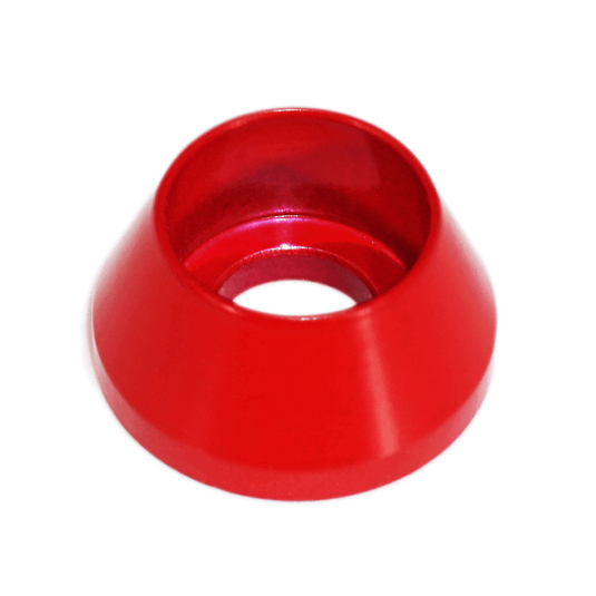 Red anodized ZSPEC dress-up washer for Nissan Z32 300ZX, isolated on a white background.