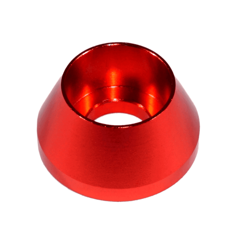 Load image into Gallery viewer, Red billet aluminum washer for Z32 300ZX and GT-R crank angle sensor bolts, shown on a white background.
