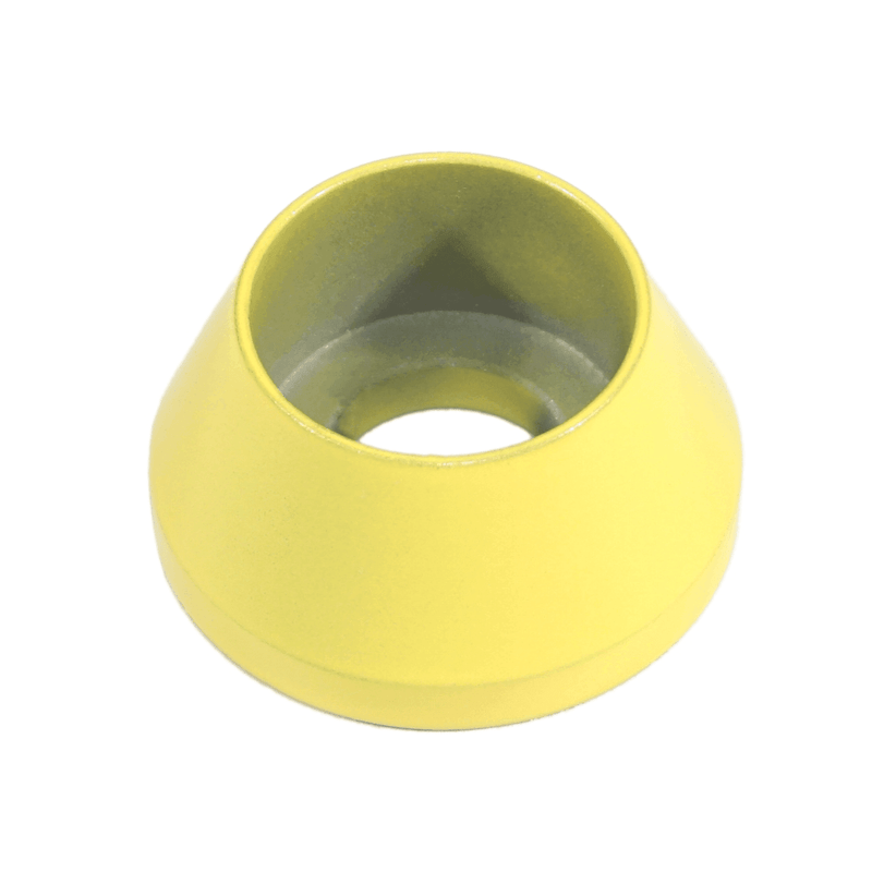 Load image into Gallery viewer, Yellow conical fuel filter bracket for Nissan Z32 300zx (1990-1996), LHD model, shown isolated on white.
