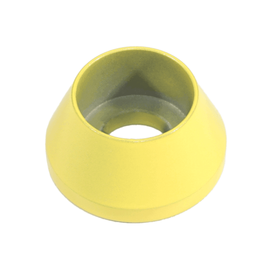 Yellow conical fuel filter bracket for Nissan Z32 300zx (1990-1996), LHD model, shown isolated on white.