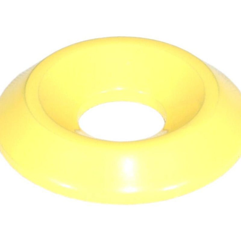 Cargue la imagen en el visor de la galería, Bright yellow billet fastener finisher for '17-20 Infiniti Q50/Q60 engine bay dress-up kit.
