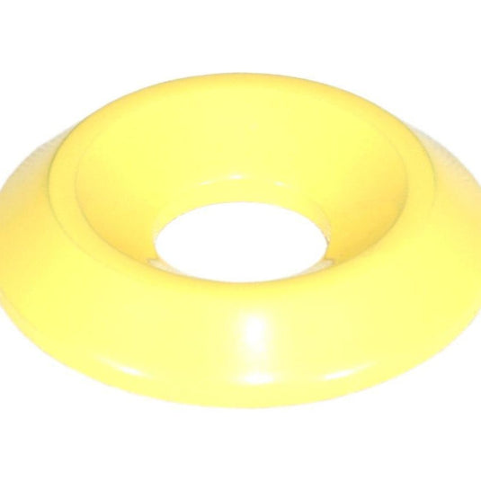 Bright yellow ZSPEC dress-up bolt washer for Nissan Z RZ34, smooth billet aluminum finish.