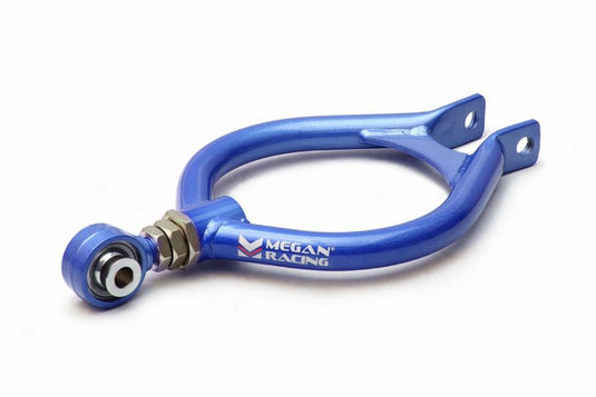Blue Megan Racing adjustable rear camber kit for 1989-1994 Nissan 240SX S13 with pillow ball mount.