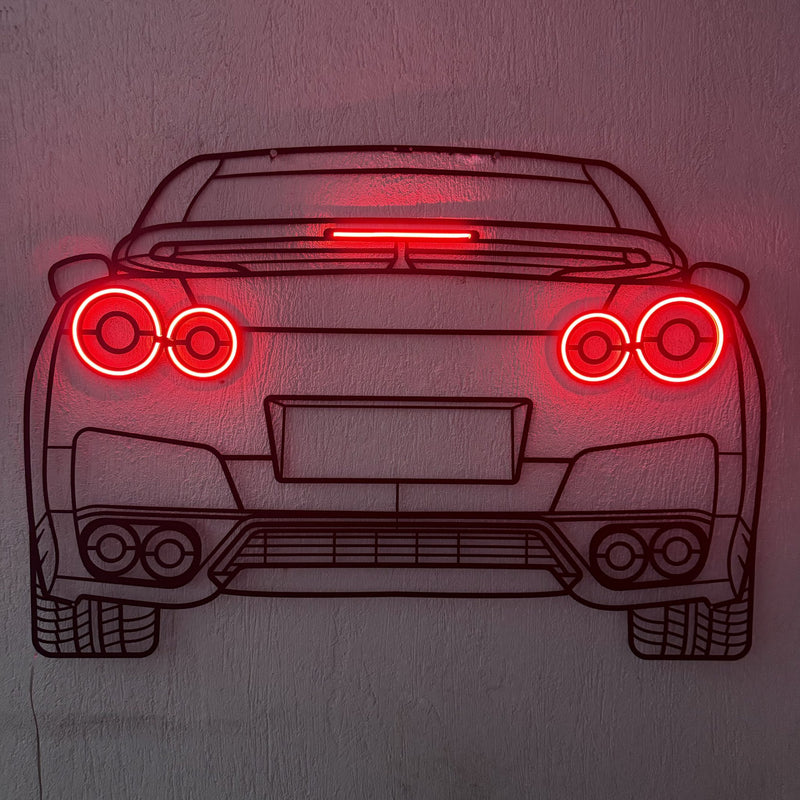 Cargue la imagen en el visor de la galería, GT-R R35 Back View Metal Neon Car Wall Art - MTN0096
