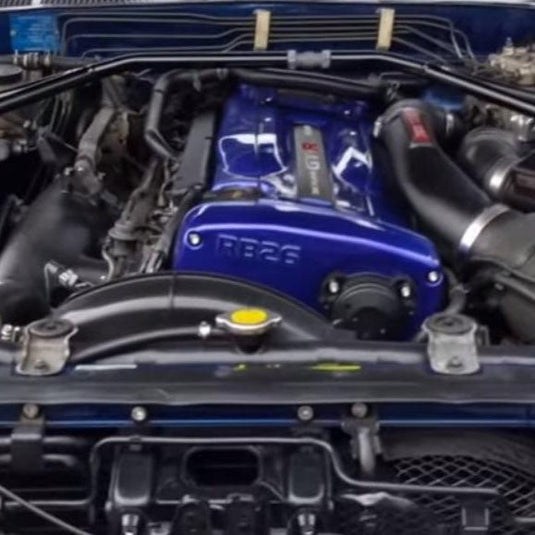 ZSPEC Stage-3 dress-up bolt kit installed on a blue Nissan Skyline GT-R R32/R33/R34 RB26 engine bay.