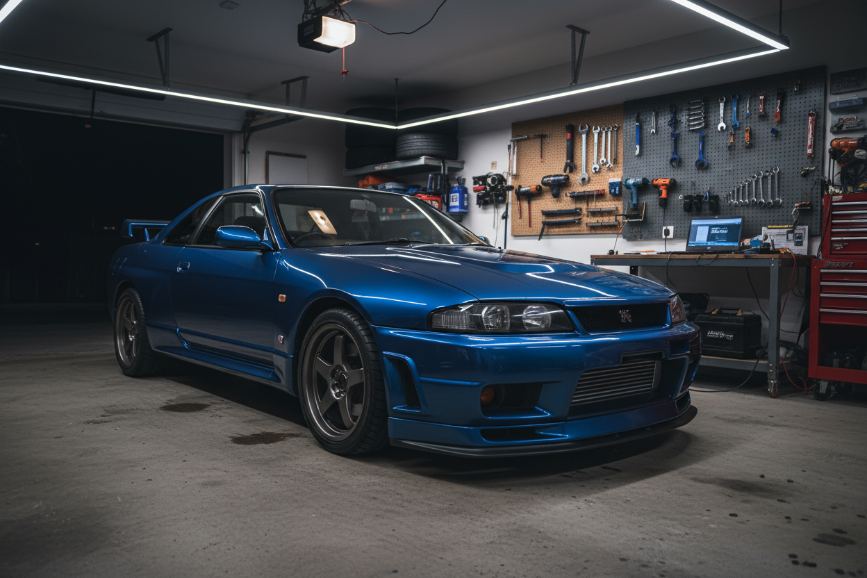 r33 skyline in someones garage