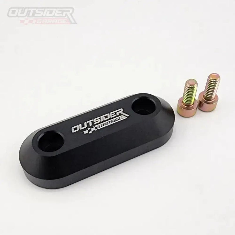 ギャラリービューアに画像をロードする, Black aluminum throttle cable firewall block off plate for Toyota Supra MKIV with two included bolts.
