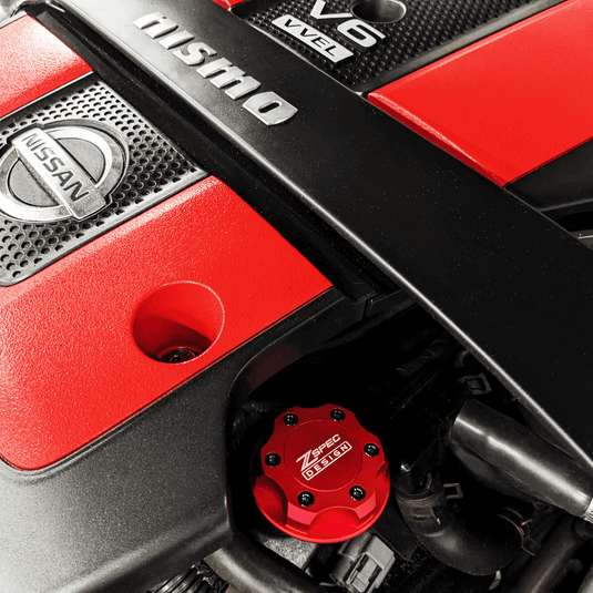 ZSPEC Billet Oil Filler Cap for Nissan/Infiniti/Datsun, Red Cap w/ Titanium Accents