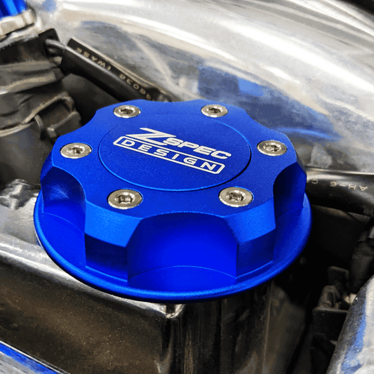 ZSPEC Billet Oil Filler Cap for Nissan/Infiniti/Datsun, Blue Cap w/ Titanium Accents