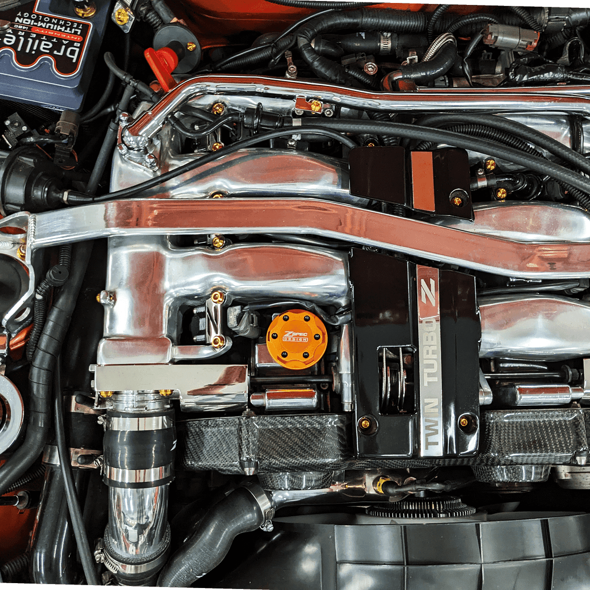 ZSPEC Billet Oil Filler Cap for Nissan/Infiniti/Datsun, Orange-Gold Cap w/Titanium Accents