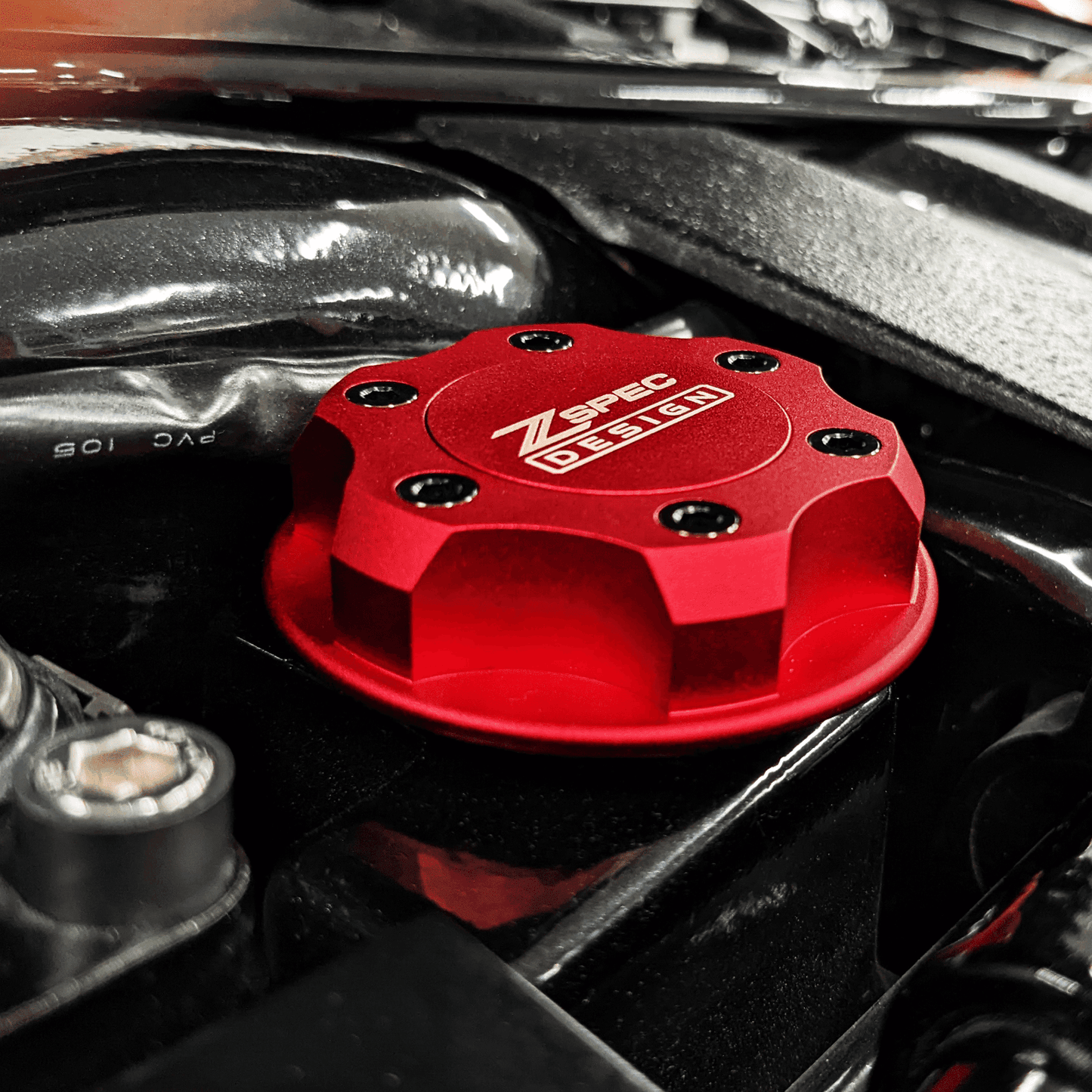 ZSPEC Billet Oil Filler Cap for Nissan/Infiniti/Datsun, Red Cap w/ Titanium Accents