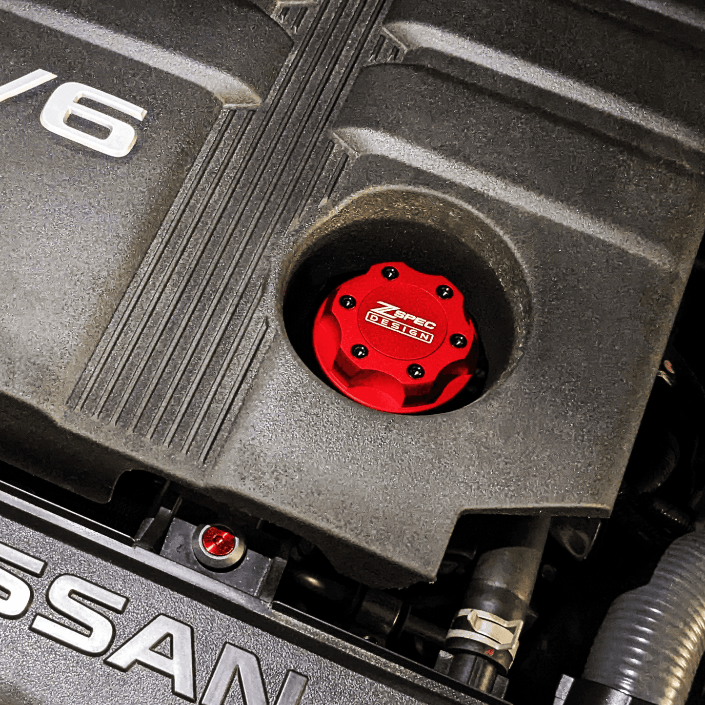 ZSPEC Billet Oil Filler Cap for Nissan/Infiniti/Datsun, Red Cap w/ Titanium Accents