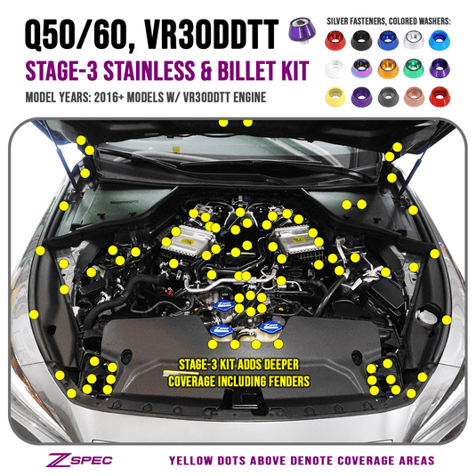 ZSPEC Stage-3 Fastener Kit for Infiniti Q50/Q60 w/VR30DDTT, Stainless & Billet