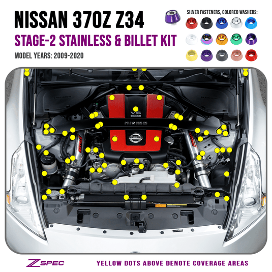 ZSPEC Stage-2 Dress Up Bolts® Fastener Kit for '09-20 Nissan 370z Z34, Stainless & Billet