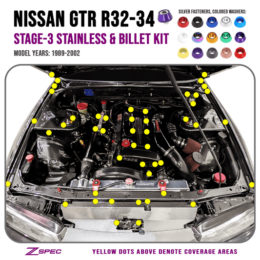 ZSPEC Stage-3 Dress Up Bolts® Kit for Nissan Skyline GT-R/GTR R32/R33/R34, Stainless & Billet