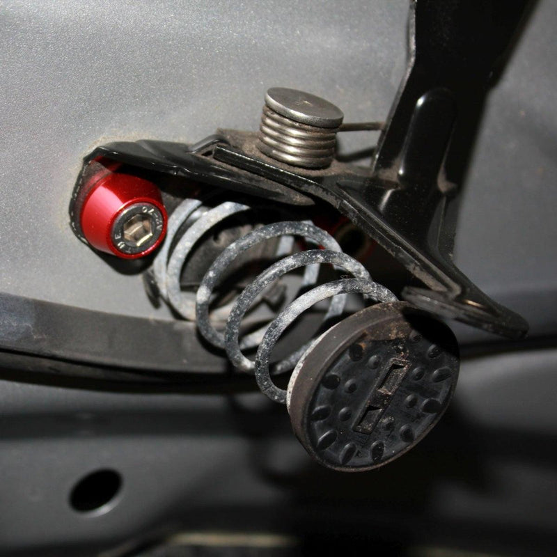 Cargue la imagen en el visor de la galería, ZSPEC fastener kit installed on an '09-'17 Infiniti G37/Q50, featuring a red billet aluminum bolt and spring assembly.
