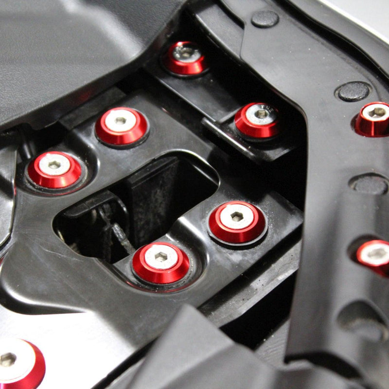 Cargue la imagen en el visor de la galería, ZSPEC red billet fastener kit installed on an '09-'17 Infiniti G37/Q50 engine bay.
