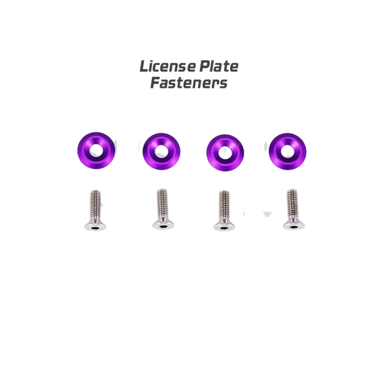 Purple ZSPEC license plate bolt kit for Nissan Skyline GT-R R32, R33, and R34 with stainless steel hardware.