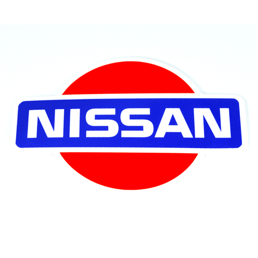 White Vinyl Nissan-Style Sticker Decal, 4" x 2.8"