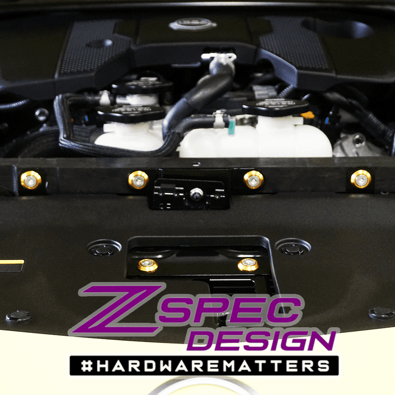 ギャラリービューアに画像をロードする, ZSPEC gold billet dress-up bolts installed on a Nissan Z (RZ34) engine bay.
