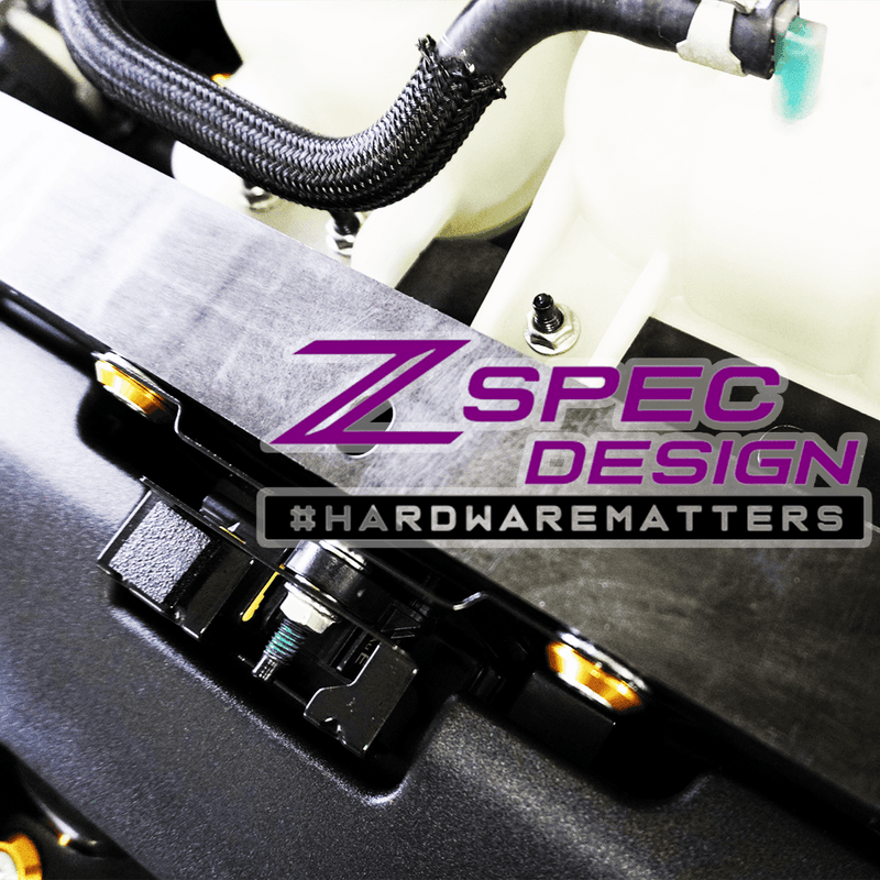 ギャラリービューアに画像をロードする, ZSPEC gold and stainless dress-up bolt kit installed on a Nissan Z (RZ34) engine bay.
