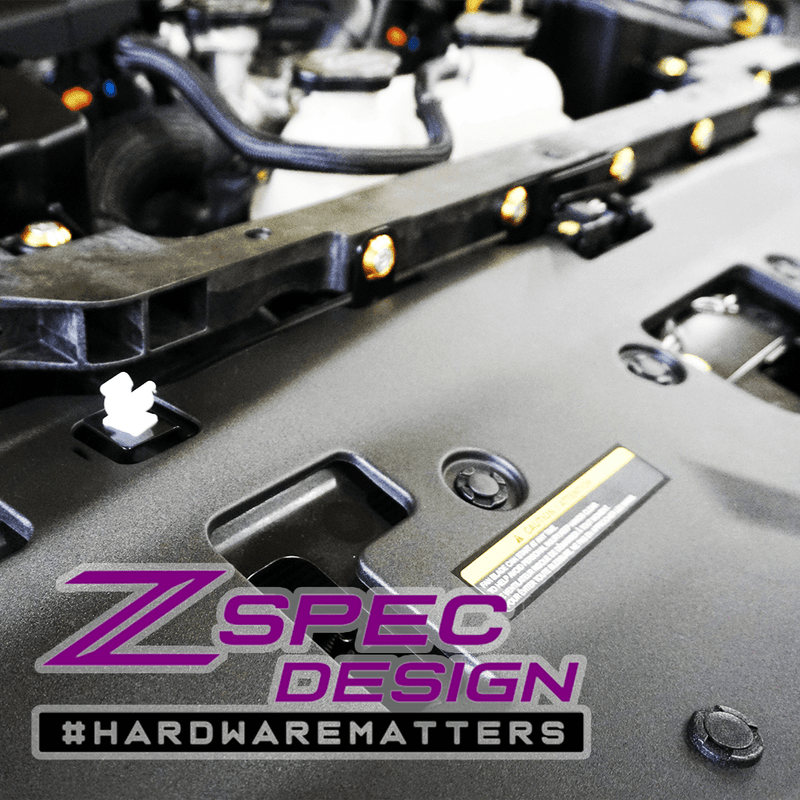 ギャラリービューアに画像をロードする, ZSPEC gold hardware bolt kit installed on a Nissan Z RZ34 engine bay engine cover.
