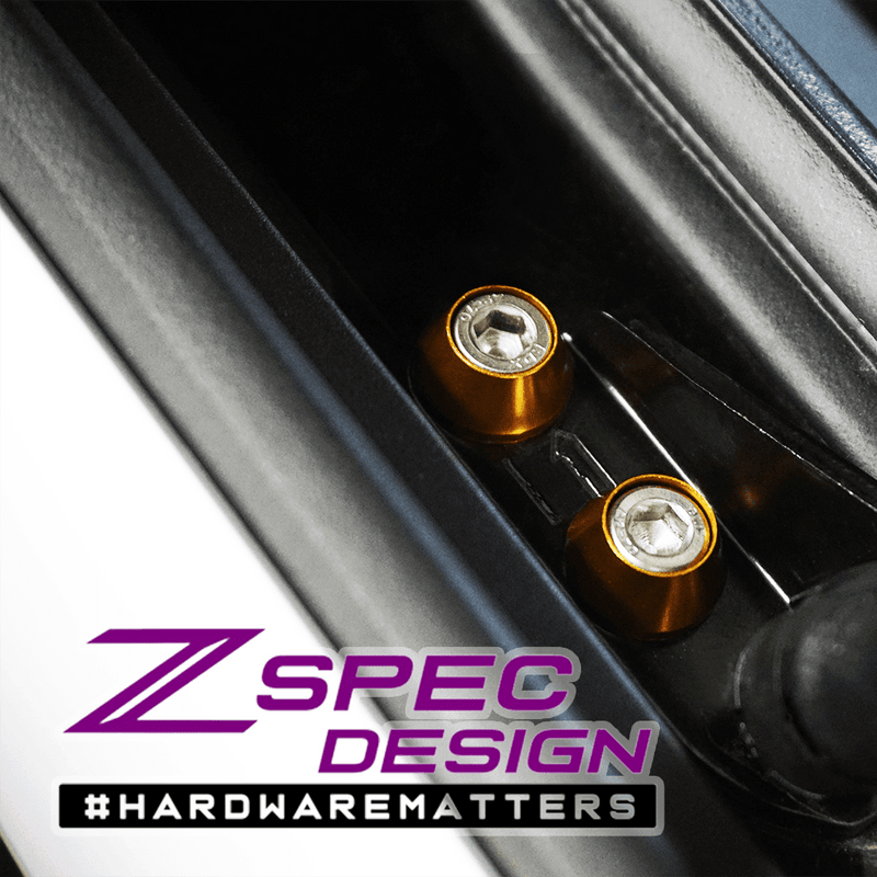 ギャラリービューアに画像をロードする, ZSPEC gold billet dress-up bolts for Nissan RZ34 Z engine bay, showing stainless steel bolts in gold finish.
