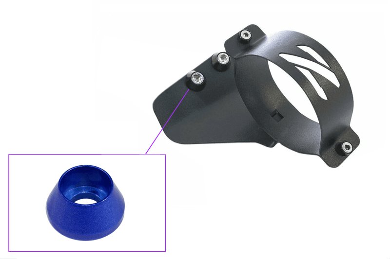 ギャラリービューアに画像をロードする, Black ZSPEC RHD fuel filter bracket for Nissan Z32 with blue mounting washer detail.
