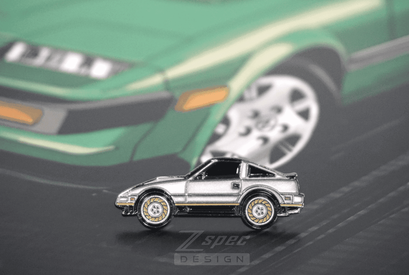 Load image into Gallery viewer, ZSPEC Nissan Z31 300ZX Anniversary Edition silver and black car enamel lapel pin.
