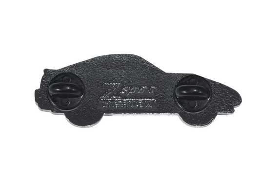 Back view of a black ZSPEC Z31 300zx Anniversary Edition lapel pin featuring two black rubber clutch backings.