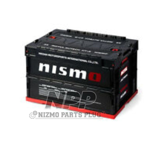 New black 20L Nismo folding container tote for Nissan sports cars, featuring white Nismo branding and red accents.